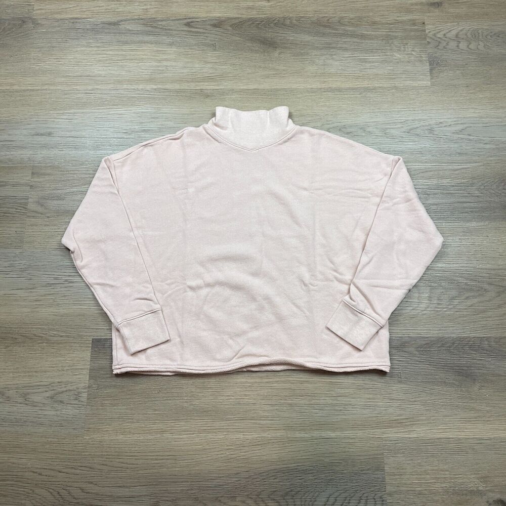 Madewell Sweatshirt Womens XS Pink Fleece Boxy Cropped Turtleneck